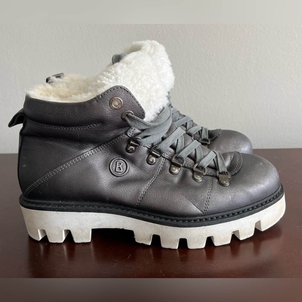 Bogner Lace Up leather winter boots booties ski snow Fur Lining 7 Shearling